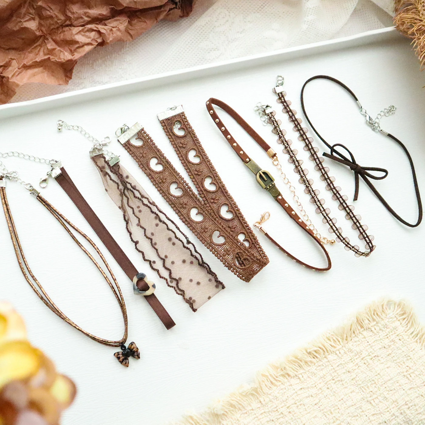 Fashion Sexy Brown Lace Necklace Choker For Women Charm Party Personalized Neck Jewelry Goth Harajuku Y2K 2000s Accessories Gifs