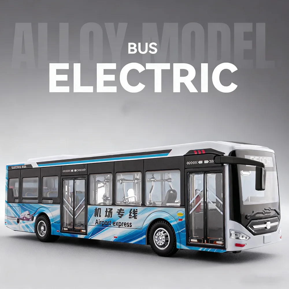 โมเดลรถบัสพลังงานใหม่ สเกล 1:42 ของเล่นโลหะผสมแบบหล่อขึ้นรูป ประตูเปิดได้ ดึงหลังวิ่งได้ มีเสียงและไฟ กระจกทุกบาน เป็นของขวัญวันเกิดสำหรับเด็ก