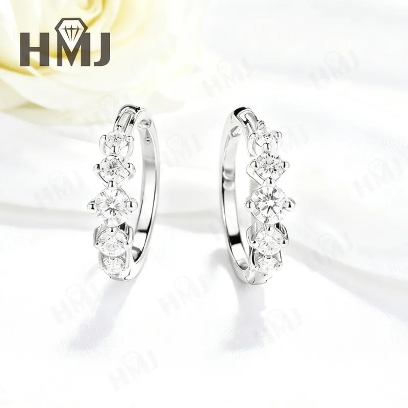 

Hoop Earrings D Color Round Moissanite 10k 14k 18k 925 Silver Plated White Yellow Gold Ear Stud Woman Enegament Fishion Daily