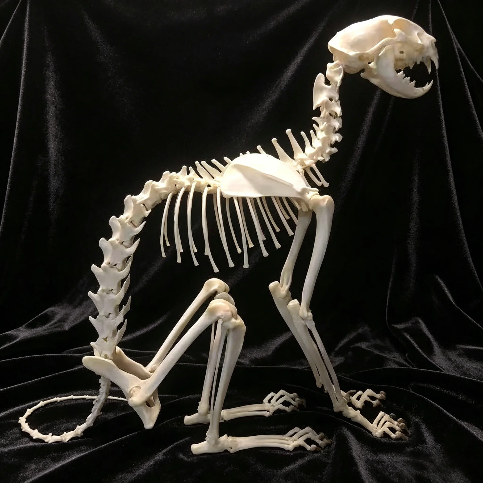 A complete set of unassembled real C,at skeletons, real animal bones, Taxidermy