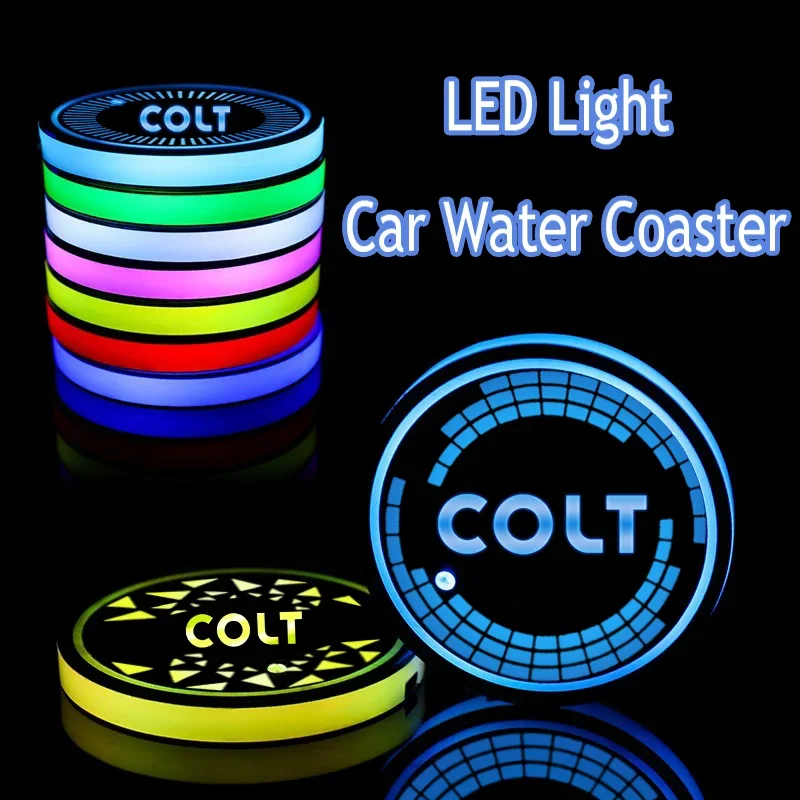 LED Car Cup Mat Pad Water Coaster Drinks Holders Decor Lights Interior for Mitsubishi Colt Logo Pajero Outlander Eclipse Delica