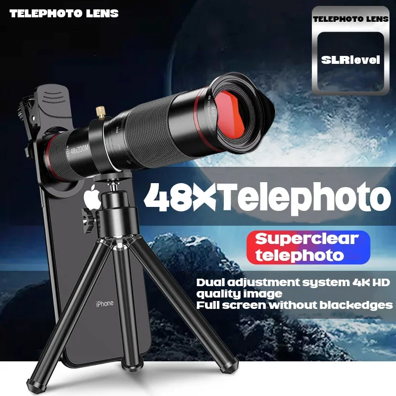 

48x Super Telephoto Zoom Mobile Phone Lens Powerful Monocular Metal Telescope Mobile HD Telephoto Lens With Tripod For Camping