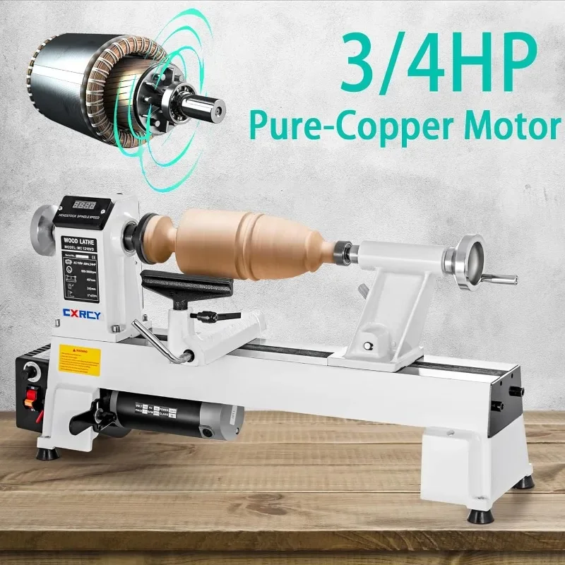 Torno de madera de 12 "x 18", máquina de torno de madera de mesa, 3/4 HP, velocidad infinitamente Variable, 650-3800 RPM con gafas