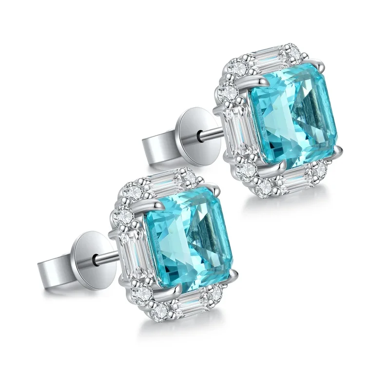 High Quality S925 Lab Grown Paraiba Earring Stud Dainty Gemstone Stud Earrings for Women Daily Wear Gift Hypoallergenic