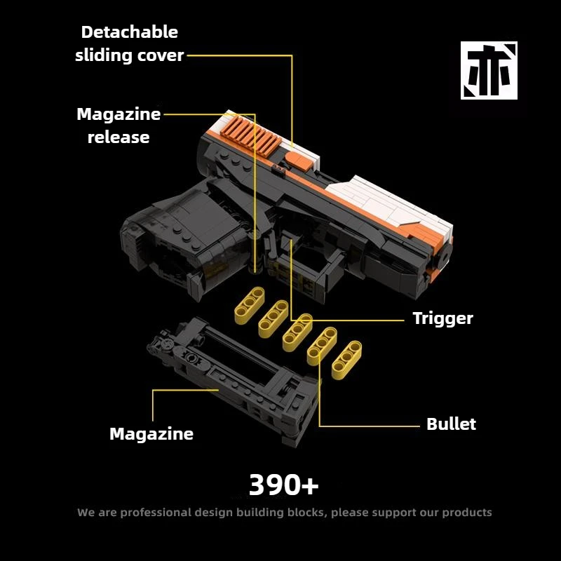 Technical Pistol Building Block Toy Gun Can Shoot Throwing Shell MOC Assemble Mechanical Weapon Gift For Adult Teens