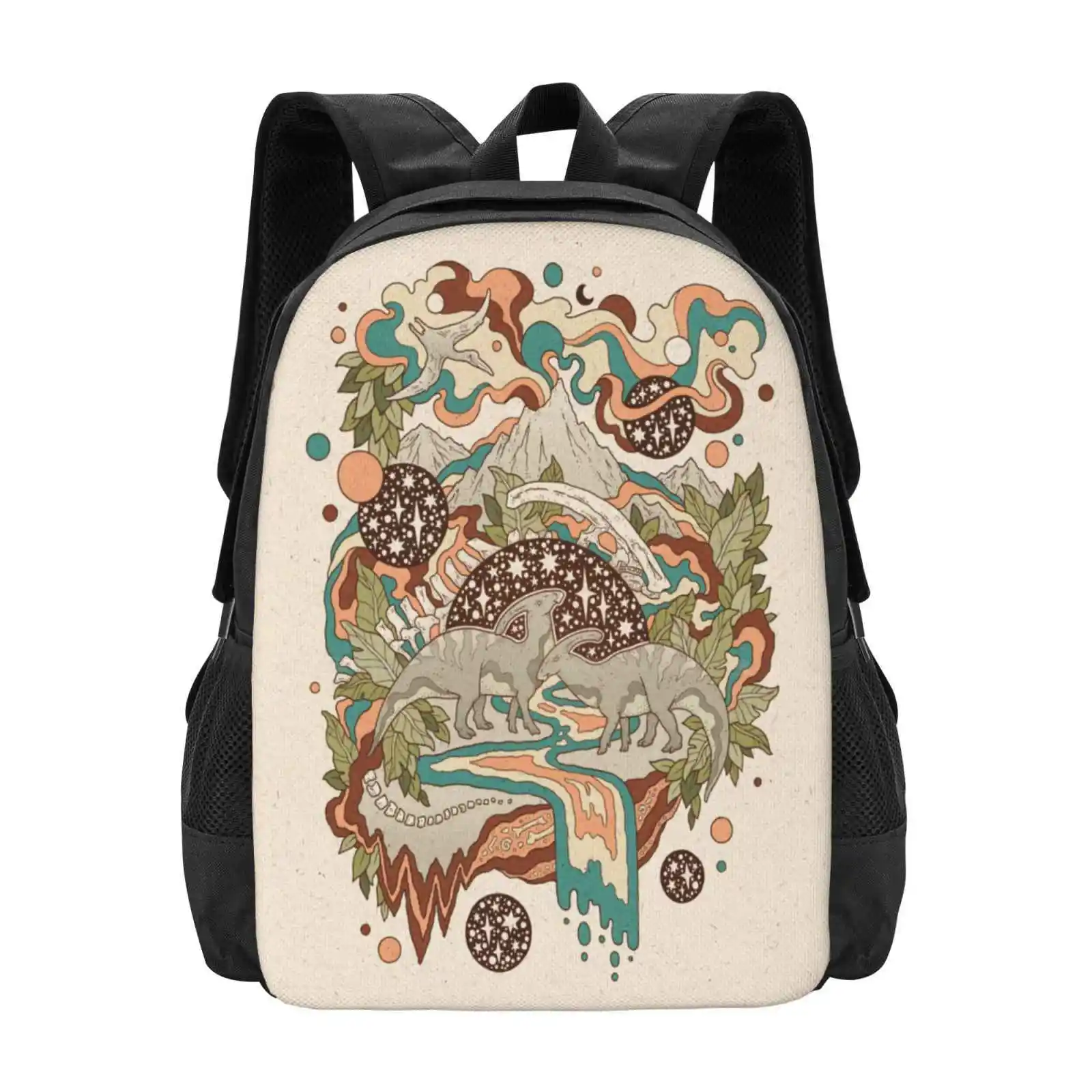 

Lost Portal : Parasaurolophus | Retro Rainbow Palette | Dinosaur Science Fiction Art 3D Print Design Backpack Student Bag