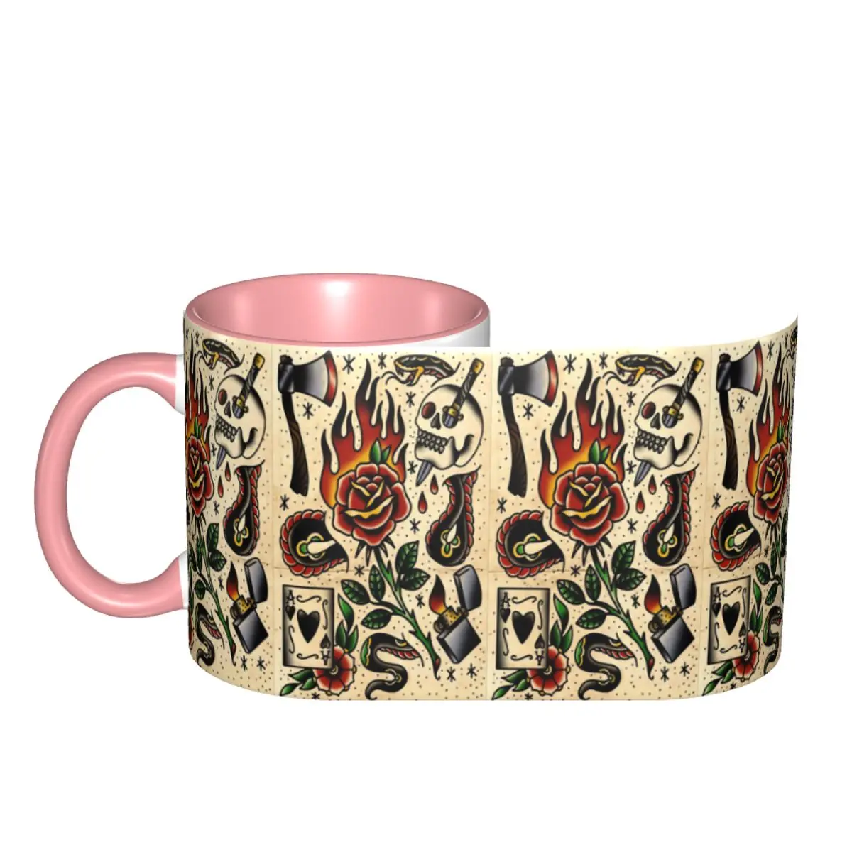 American Traditional Flash Pattern Tattoo Mug Ceramic Coffee Cups Tea Mugs Milk Cup Drinkware Gifts for Woman Man DIY Custom