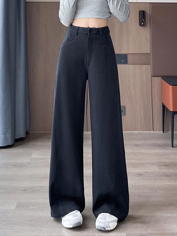 ハイウエストドレープワイドレッグカジュアルパンツ レディース 韓国風 スリムフィットスーツパンツ 多用途 高級感 秋 20...