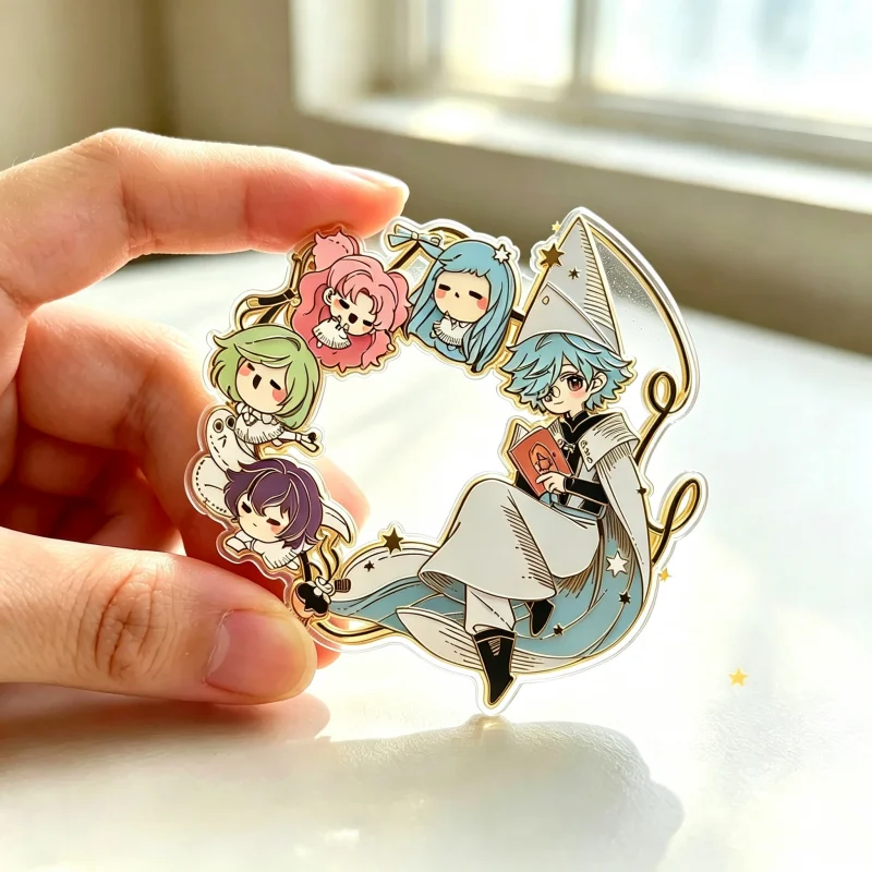 Cute Anime Witch Hat Atelier Acrylic Pin Crescent Shape Character Lapel Brooch Fans Collectible Badge Backpack Decor Gift