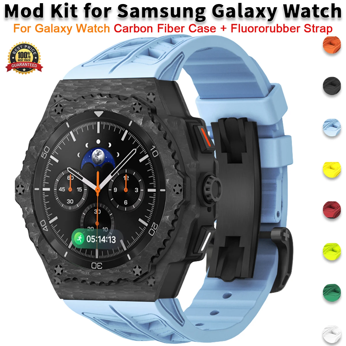 

Carbon Fiber Case for Samsung Galaxy Watch 8 Classic 46mm Mod Kit Fluororubber Strap for Galaxy Watch 8 44mm Modification Kit
