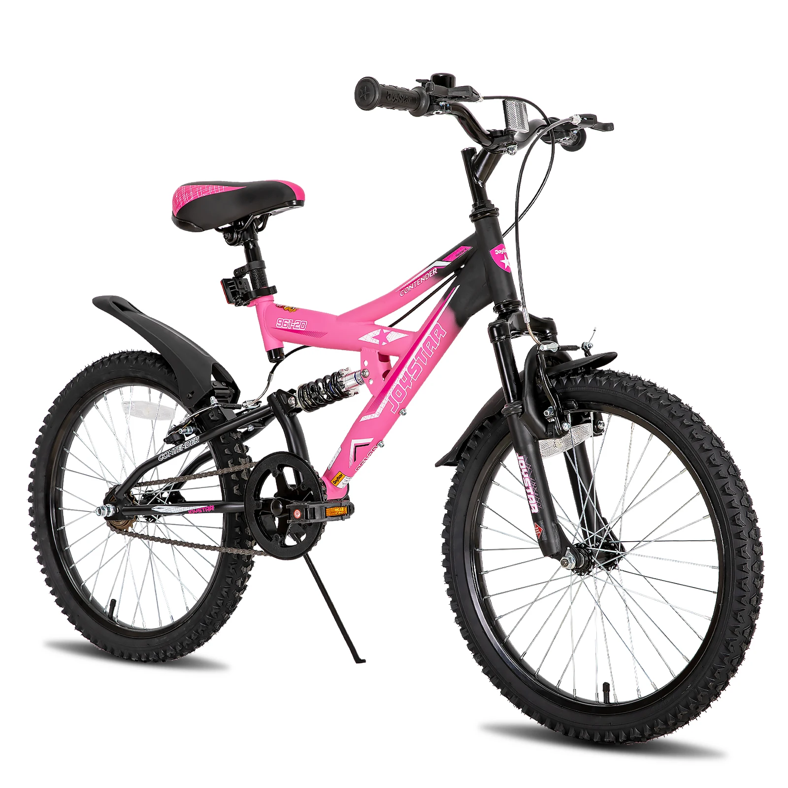 JOYSTAR 20 Inch Kid Bike for Boys Girls Age 7-13 Years, Dual-Suspension Kids Mountain Bike with Dual Handbrake & Kickstand, Pink