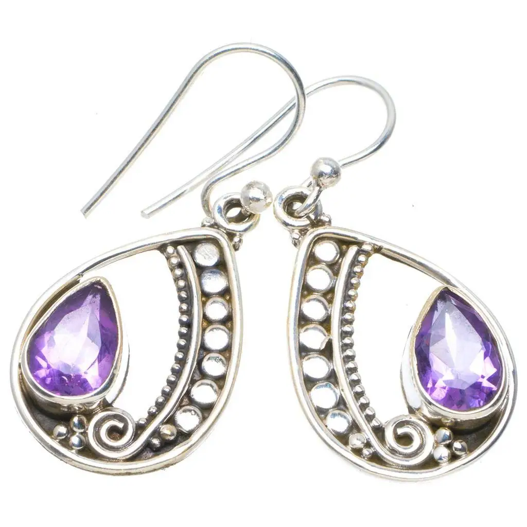 

StarGems® Natural Amethyst Handmade Unique 925 Sterling Silver Earrings 1.25" A4321