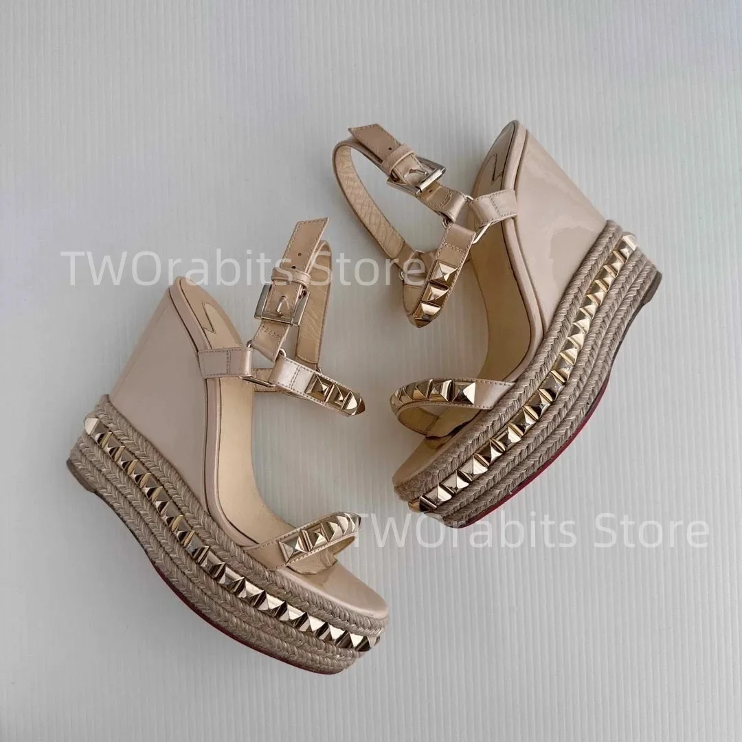 Wedge Heel Dress Shoes 2025 Women's Summer Versatile Designer Buckle Platform Banquet High Heel Pumps Large Size Sandals