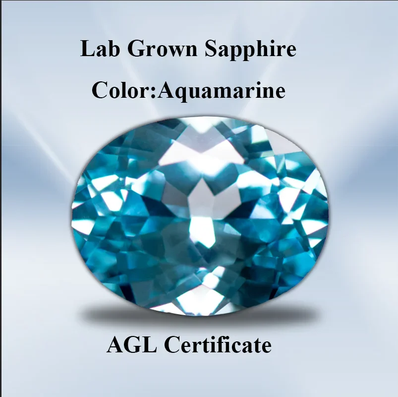 

Oval Cut Aquamarine Color Lab Grown Sapphire Quality Pendant Gemstones for Charms Jewelry Making Selectable AGL Certificate