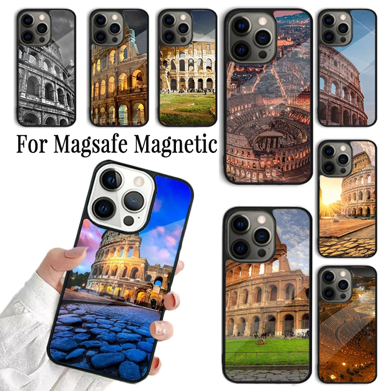 Coque Phone Case For iPhone 16 15 14 13 12 Mini 11 Pro Max Plus Magsafe Magnetic Wireless Charging Cover Colosseum Rome Italy