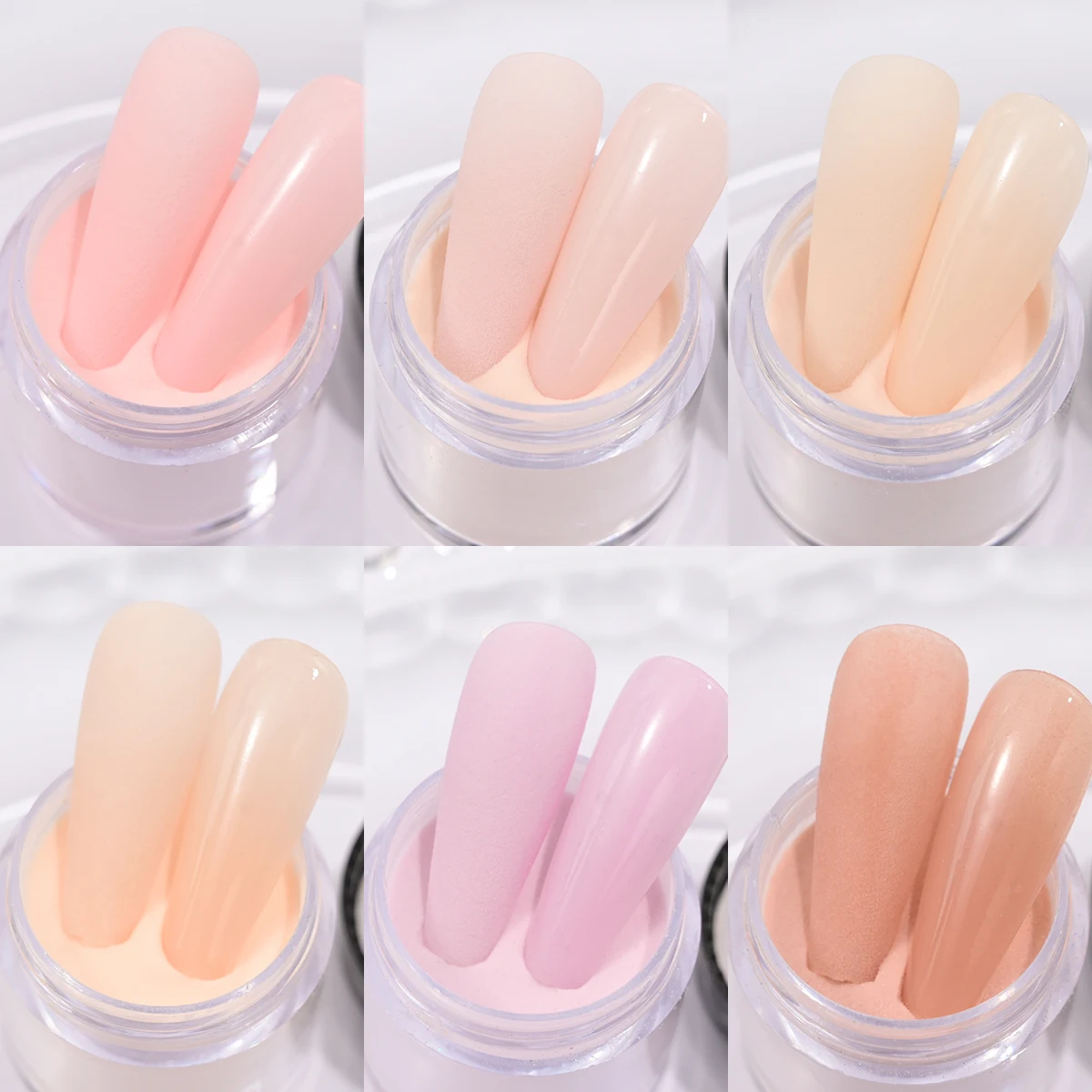 6 Gläser/Set Professionelle Nude Rosa Kristall Pulver 3IN1 Rosa Acryl Pulver Verlängerung/Schnitzen/Tauchen Maniküre Kristall Pulver &*&