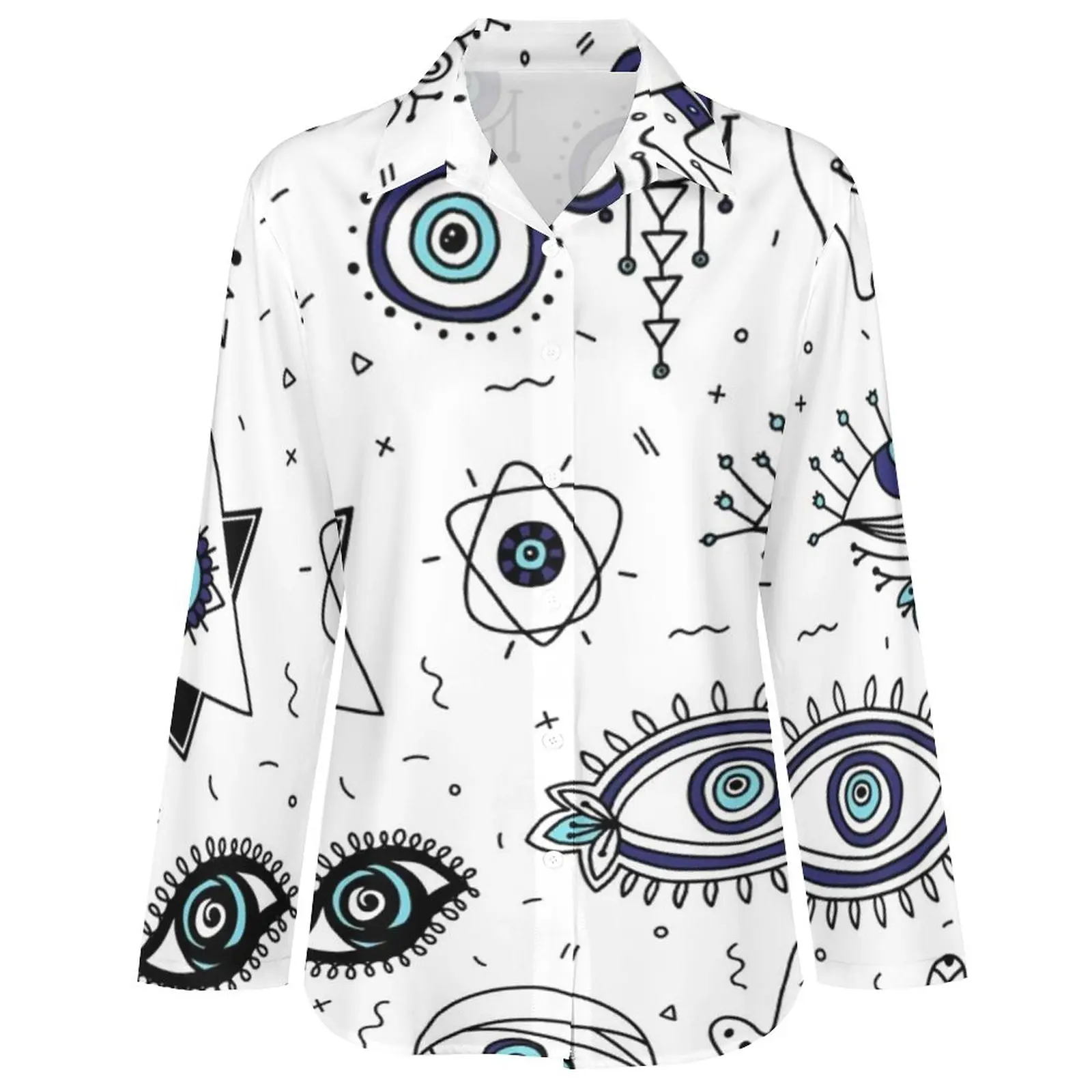 Evil Eyes Casual Blouse Long-Sleeve Comic Eye Watching Cool Blouses Woman Street Style Oversized Shirt Design Clothing Gift