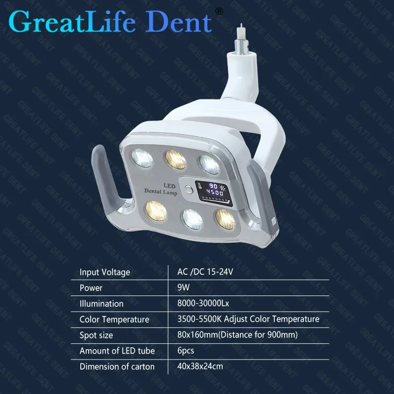 GreatLife Dent 9w 6 Leds Vertical Floor Standing Mobile 360 adjustable Medical Exam Shadowless Dental Led Operation Light Lamp