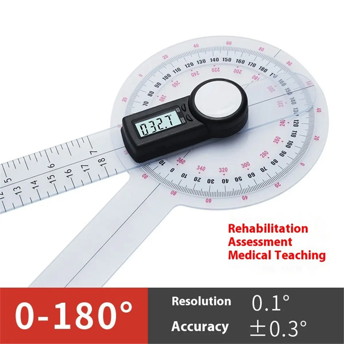 PHONE&GEAR Digital Goniometer 0-180° Electronic Angle Measurer for Joint Mobility Body Rehabilitation Physical Therapy