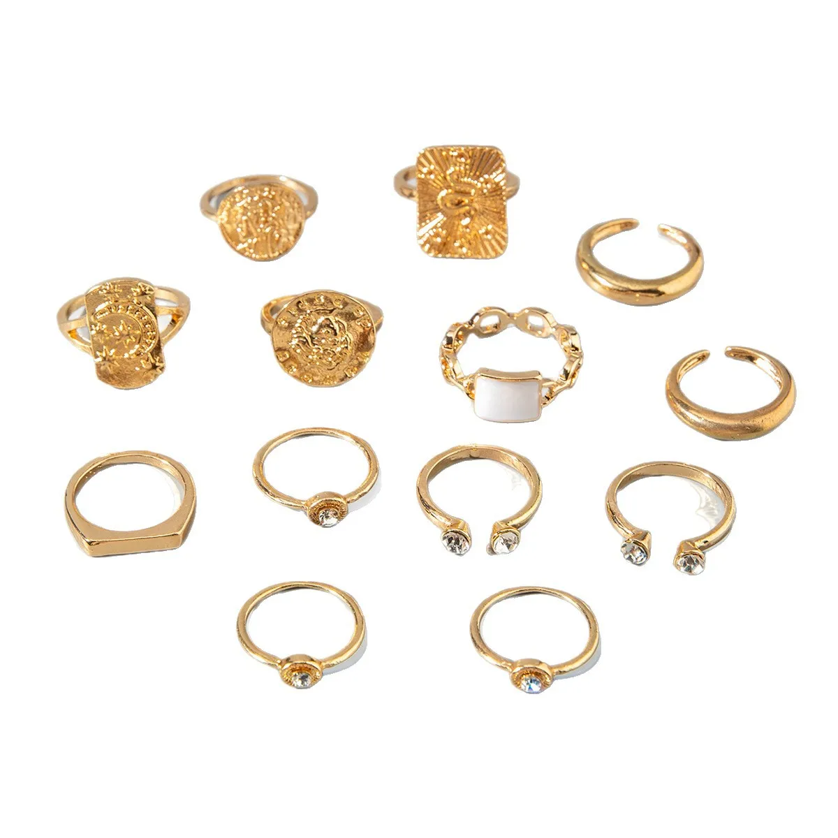 13 قطعة/المجموعة الهيب هوب الشرير غير النظامية المعادن افتتاح خواتم النساء خمر الذهب اللون المفصل حلقة مشتركة مجوهرات الحفلات هدية ﻿