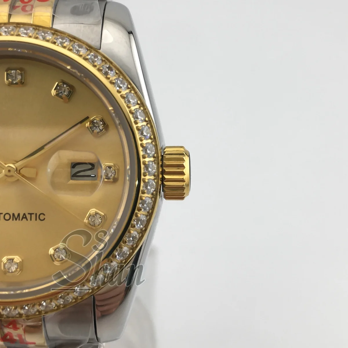 31mm Luxury Women's NH05 Automatic Mechanical Watch Two-Tone Gold Bracelet Diamond Bezel Sapphire Glass Gold Dial Diamond Indice view 5