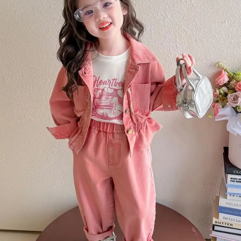 Girls' Spring and Autumn Cowboy Set 2025 New Style Children's Fashionable Coat Pants Two Piece Set Girls' Autumn Fashion Jackets