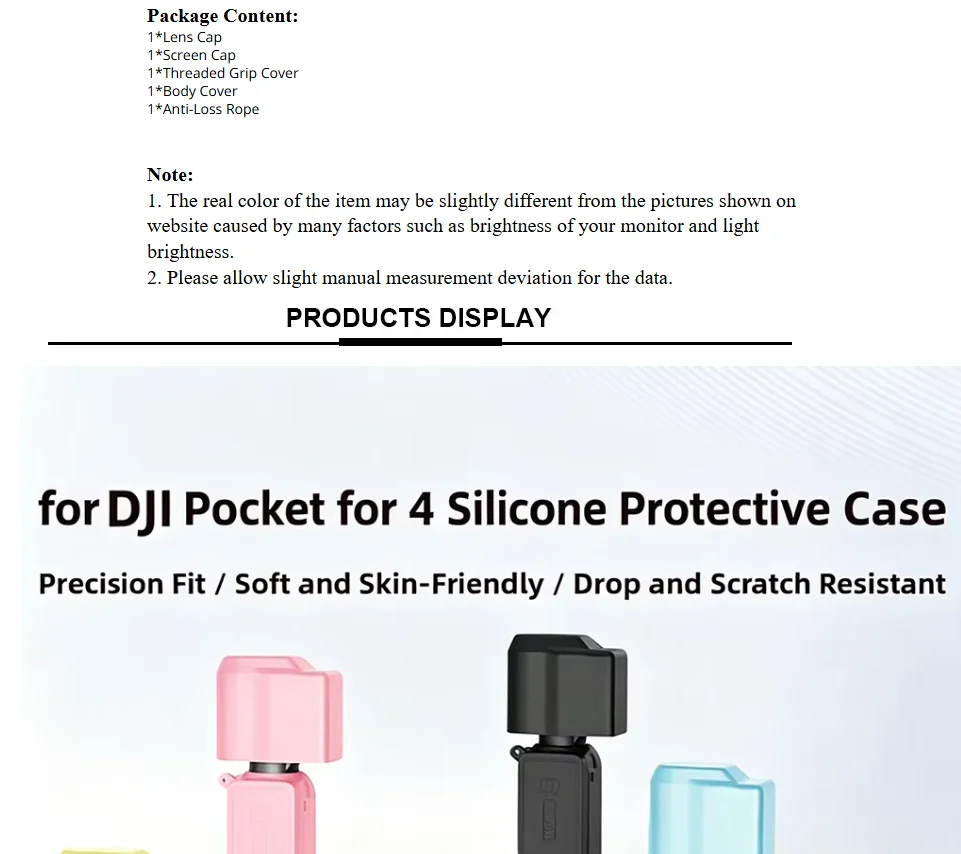 Protective Silicone Cover For DJI Pocket 4 - Lightweight Shock Absorbing Design With Lens Cap Screen Cap And Threaded Grip Cover