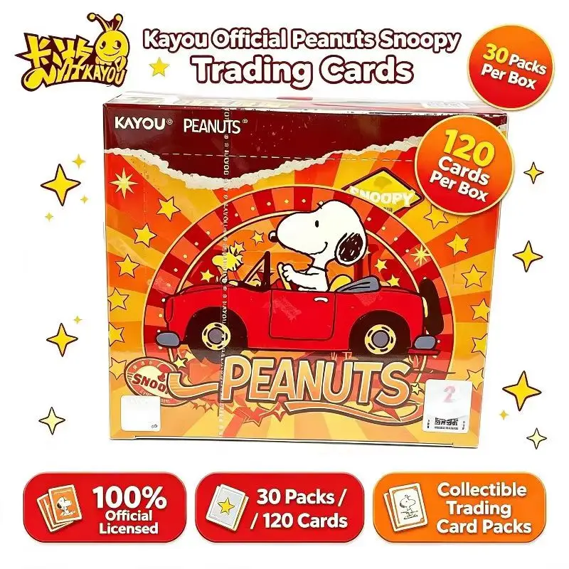 Kayou Official Peanuts Snoopy Trading Cards Wave 1 Partner Pack Full Box 30 Packs Total Sealed Classic Cartoon Collectible Gift
