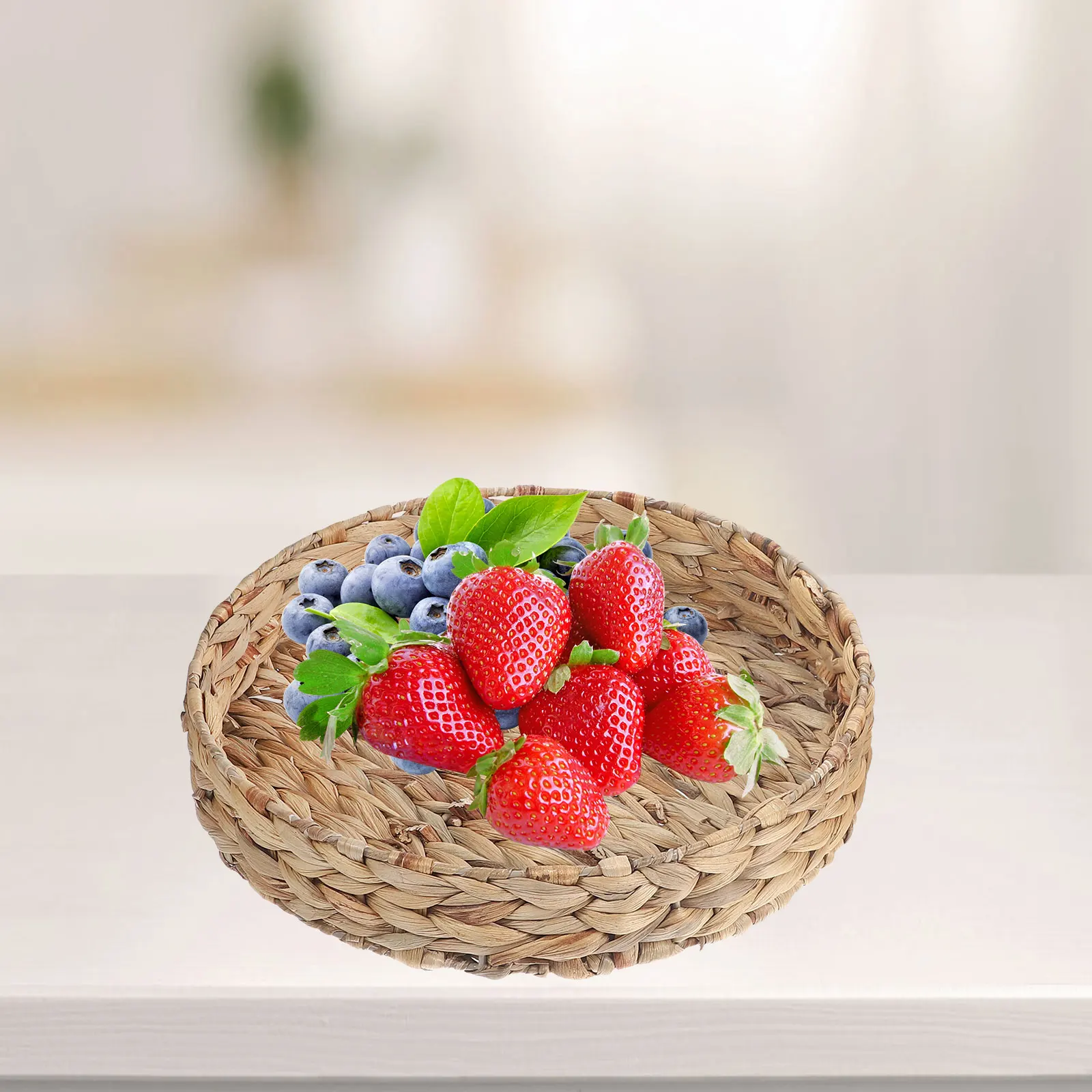 

2Pcs Woven Basket Organizer Iron Rattan Fruit Tray Kitchen Storage Snack Holder Desktop Woven Bread Basket