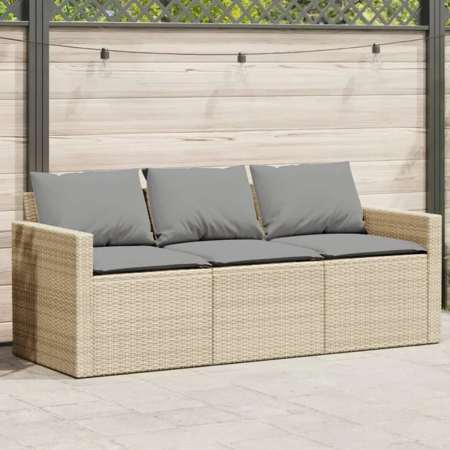 

Garden Sofa Beige Poly Rattan PowderCoated Steel 3Seater