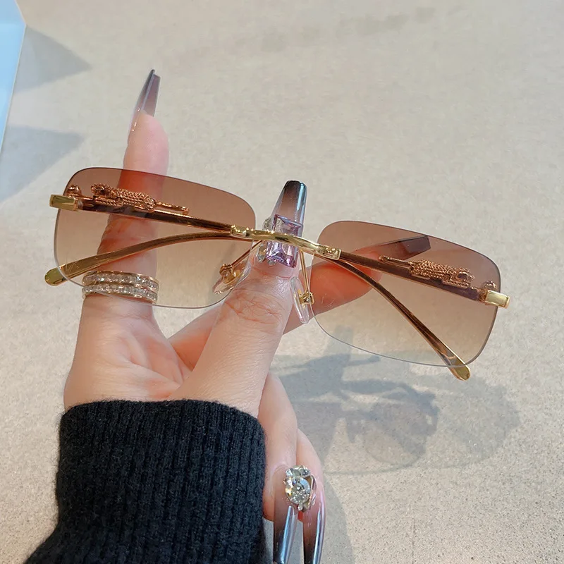 Wandern 12 stücke Marke Leopard Randlose Rechteck Anti Licht Gläser Mode Y2K Multi Farbe Objektiv Shades für Frauen Männer UV400