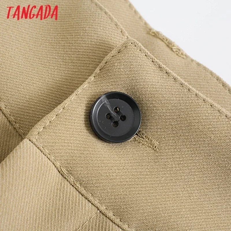 Tangada Fashion Women Solid Khaki White Suit Pants Trousers Vintage Style Pockets Buttons Office Lady Pants Pantalon JE45