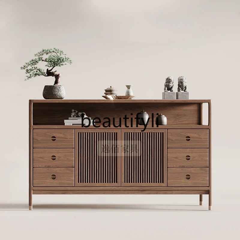 

New Chinese Style Light Luxury Solid Wood Entryway Storage North American Walnut Clubhouse Villa Sideboard Designer Furniture