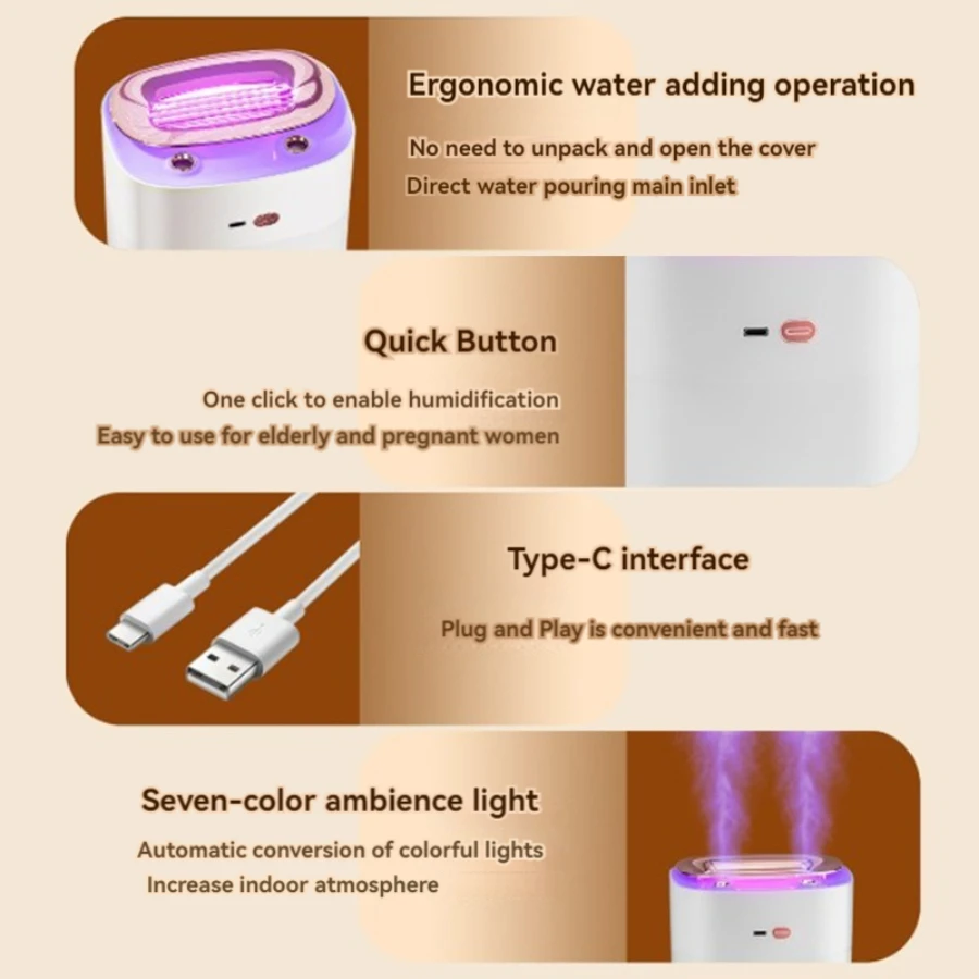 مرطب هواء عالي التحمل سعة 1.2 لتر - مرطب هواء فائق الهدوء سعة 50 مل/ساعة لغرفة النوم والمكتب (مؤقت 2-8 ساعات) #5