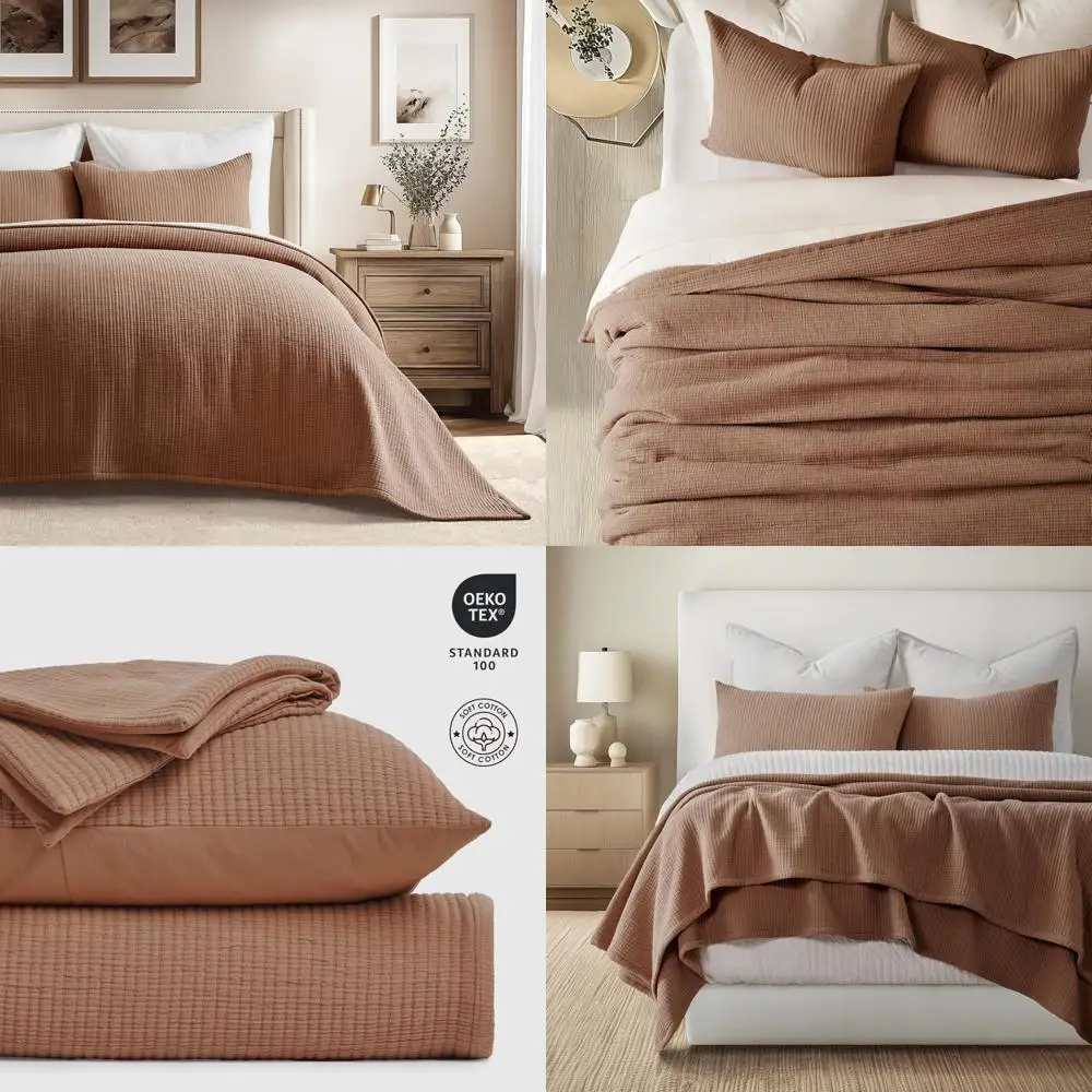 

Cotton Gauze Bedspread for Full/Queen Size, Soft Prewashed Matelassé Coverlet with Pick Stitch, Lightweight Oversized Queen Bed