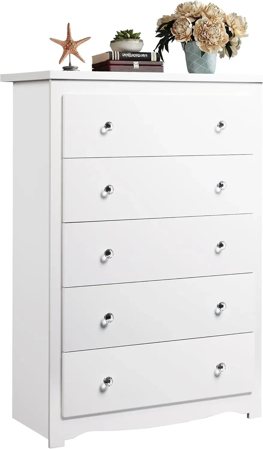 White Wood Dresser with 5 Drawer, Cabinets Dressers Wood Dresser Cabinet, Organizer Drawers for Bedroom, Living, Hallway,