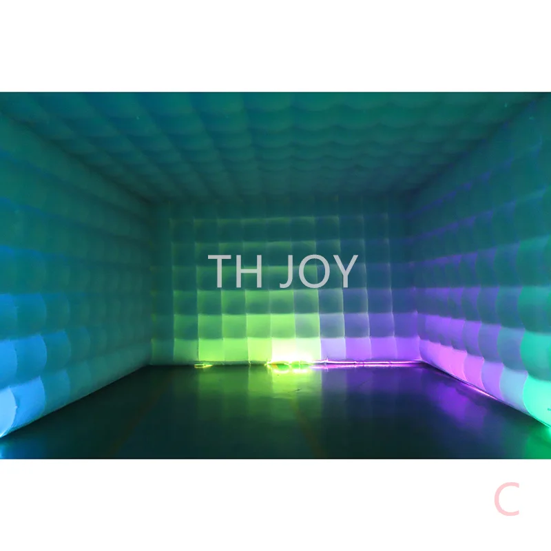 Navio aéreo rápido para porta, barraca inflável de cubo preto de 8x6m para boate de discoteca com luz LED