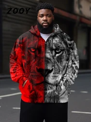 ZOOY (L-9XL) Men's Plus Size Fun Color-Block Casual Trend Street Personality Lion Bear Flame Graffiti Fashion Long Sleeve Sports