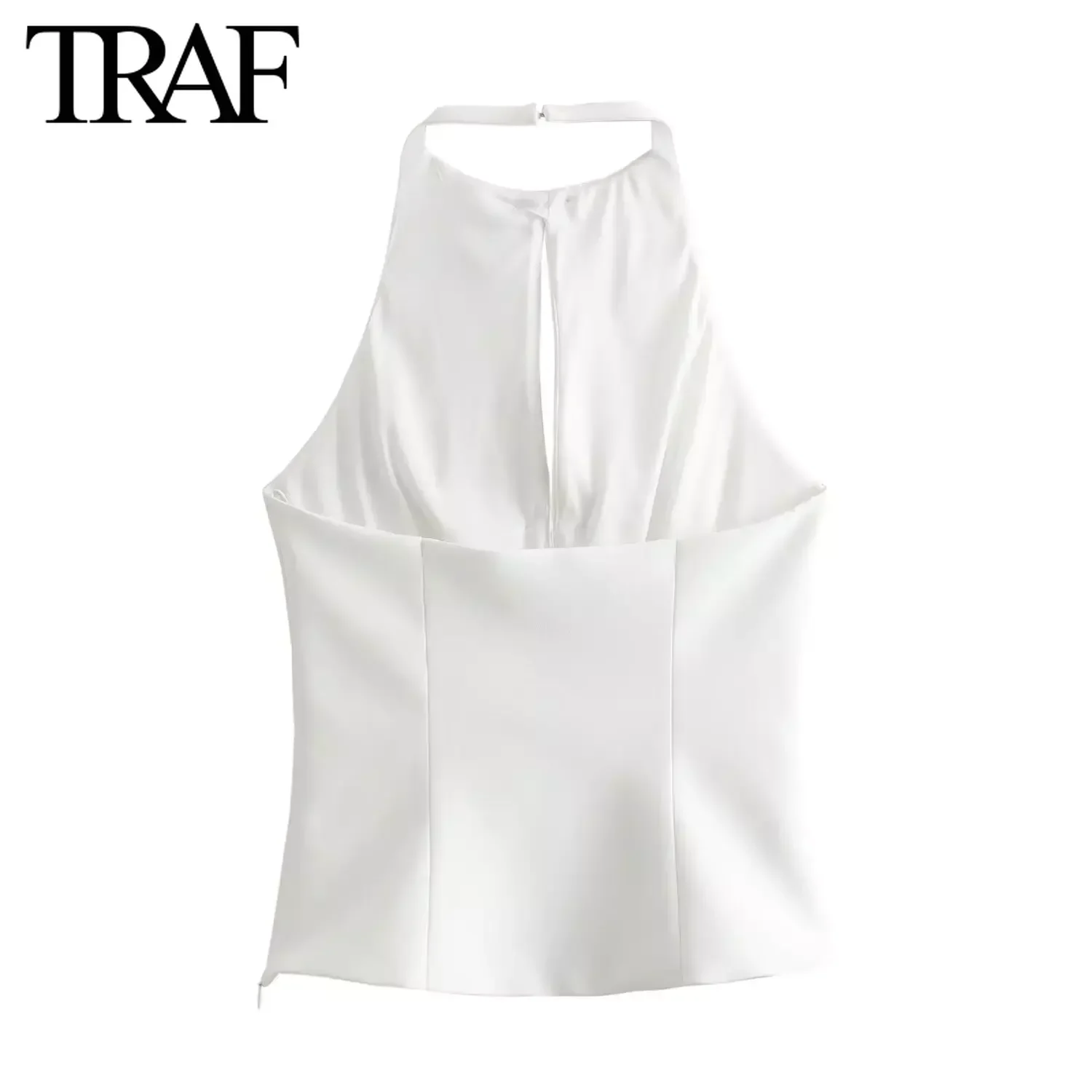 TRAF Women Fashion Summer New Sleeveless Jewelry Bow Halter Top Blouse Street Clothing Vest Tank Chic Ladies Crop Tops Mujer