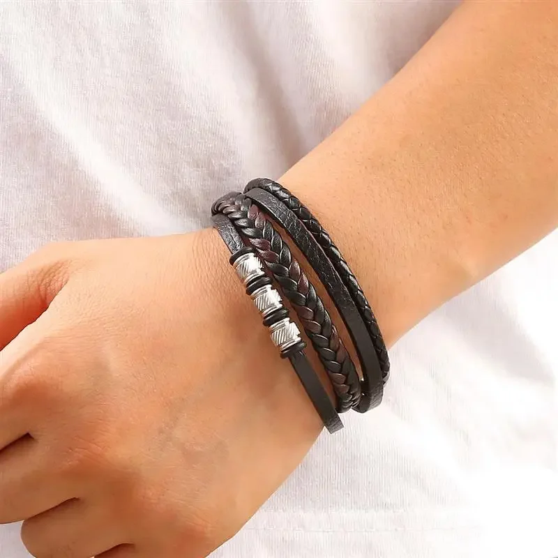 Hot new leather bracelet classic hand-woven multilayer leather men bracelets punk bangle fashion jewelry gift size 19/21/23cm