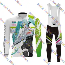 2022 Team Racing Miku Cycling Jersey Set Summer Long Sleeve Bike Shirts Suit Mens Clothing Bicycle Bib Shorts MTB Wear Ropa