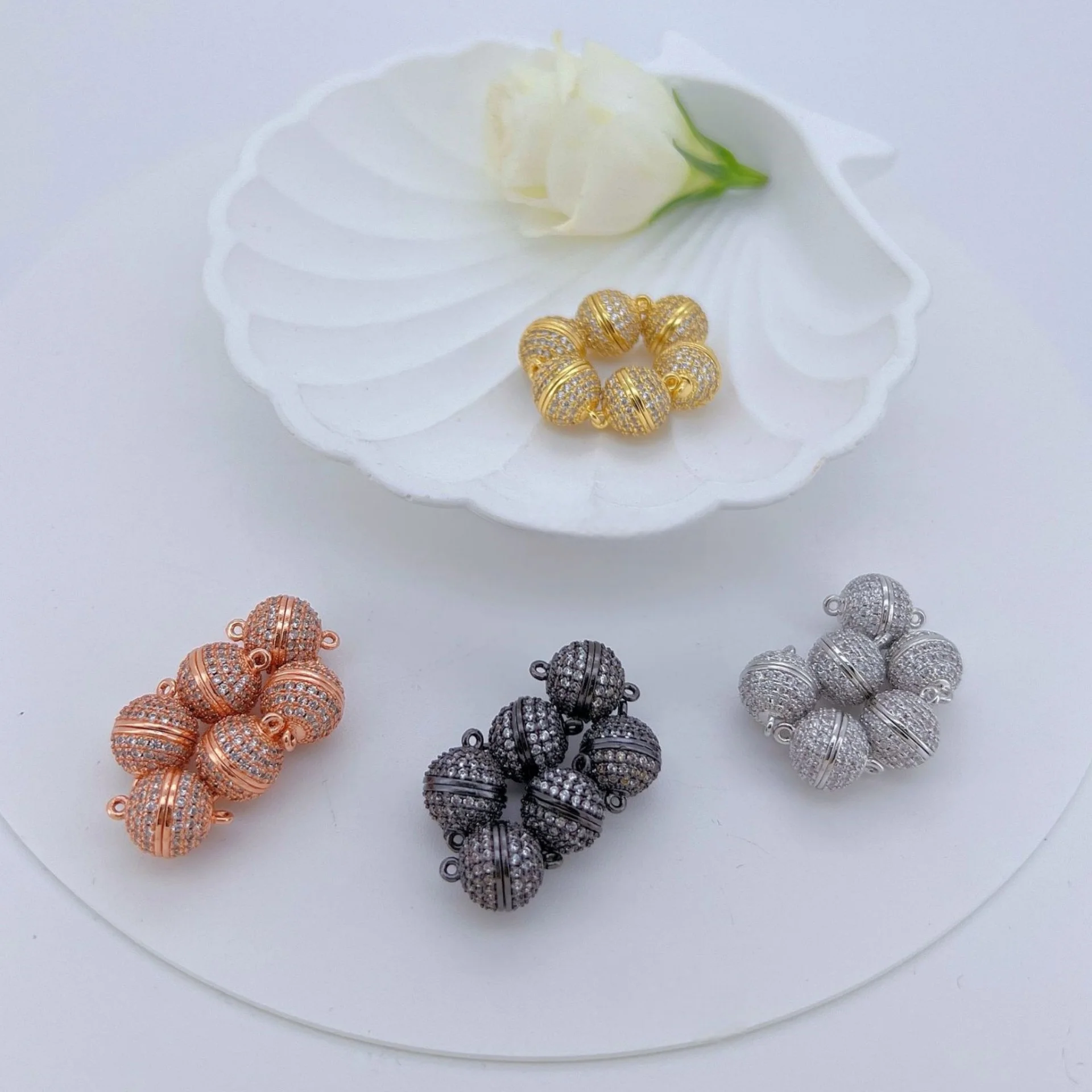 

18K Gold-plated Zirconium Ball 10mm Magnetic Buckle Diy Handmade Jewelry Beaded Bracelet Necklace Jewelry Accessories Material