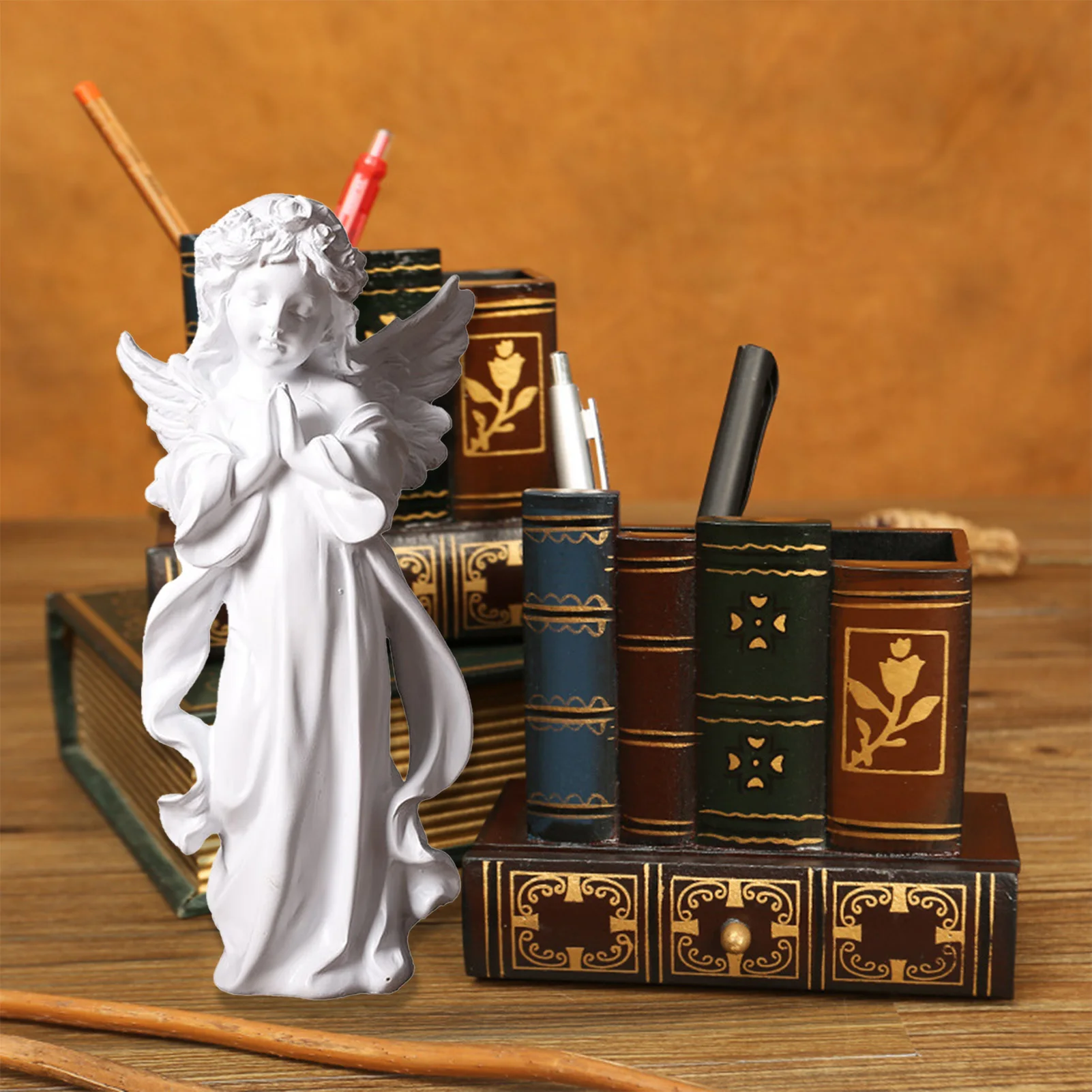 Closed Eyes Garden Memorial Angel Spiritual Consolation Angel Collectible Figurines for Desktop Living Room Entrance Decor