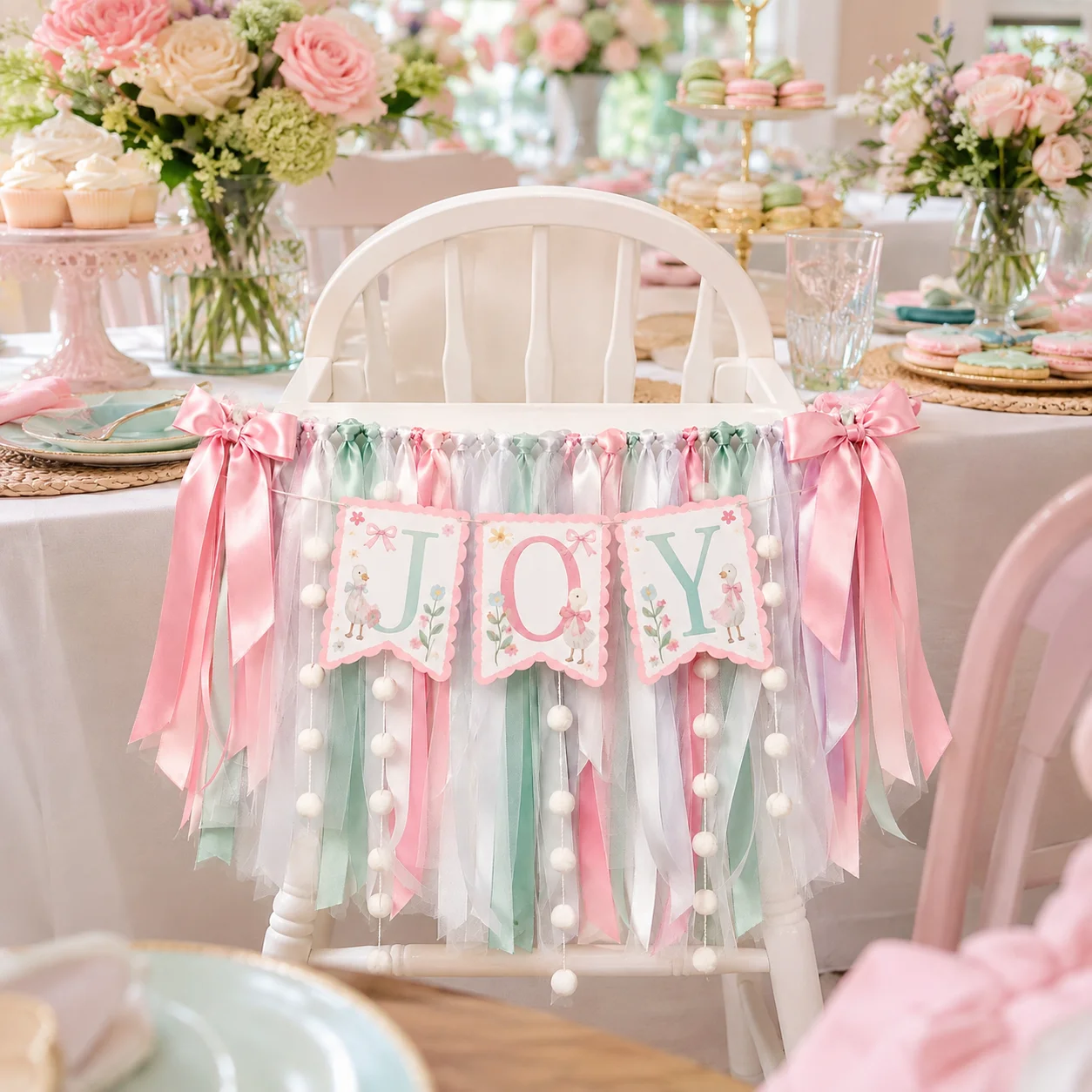 Personalized Silly Goose High Chair Banner Custom First Birthday Decor Pastel Ribbon Garland Baby One Year Cake Smash Decoration view 5