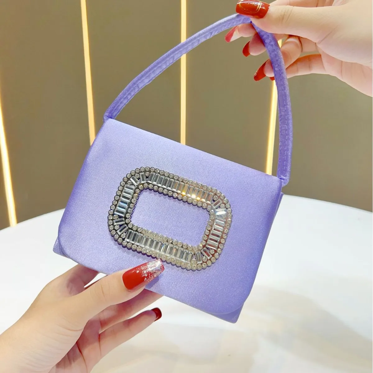 Luxury Mini Square Handbag Women’s Diamond Studded Evening Bag Elegant Shoulder Chain Wedding Party Purse Stylish Ladies Tote view 2