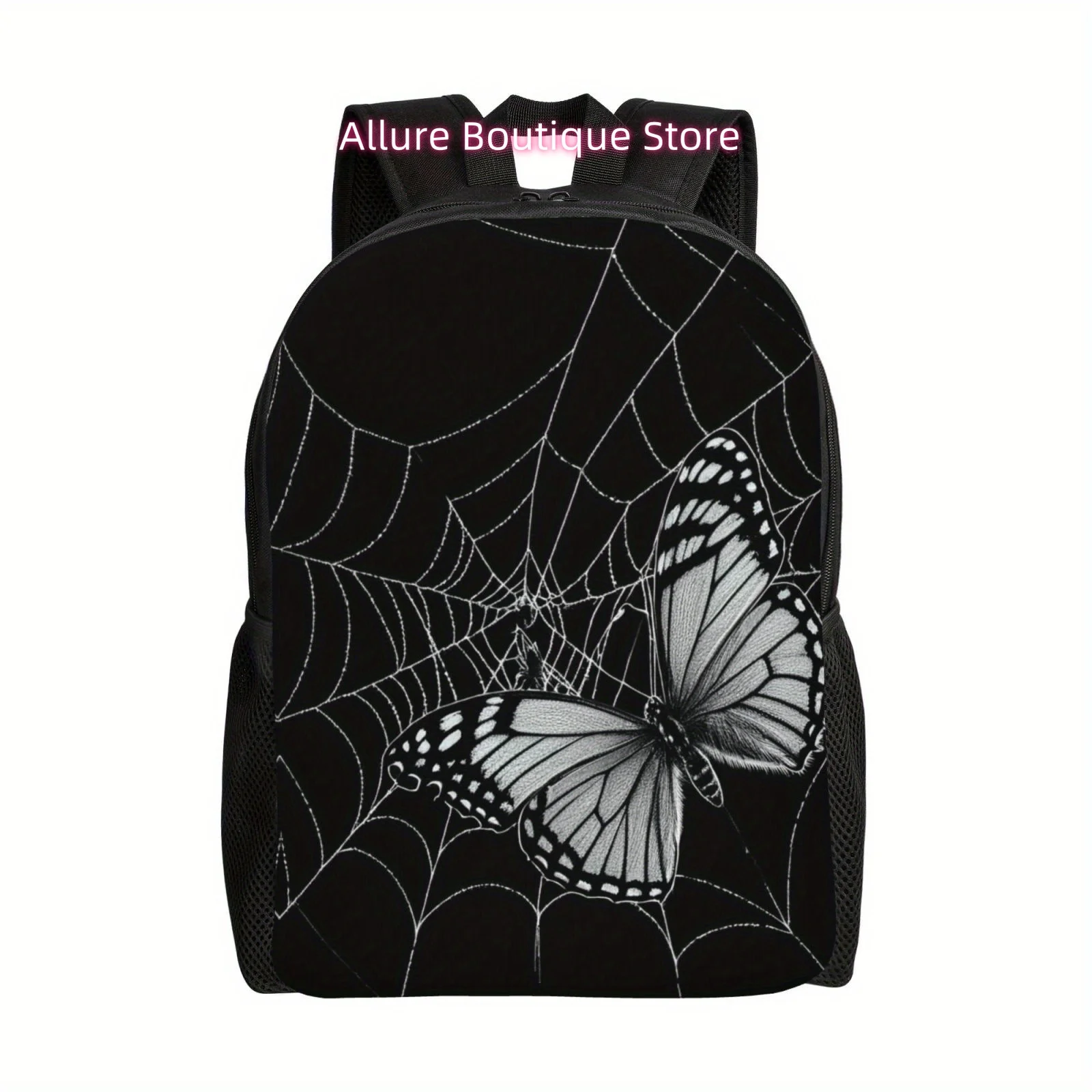 Butterflie On Spider Web Print Backpack, Book Bag for Men And Women, Lightweight Adjustable Backpack, Large Capacity Laptop Bag