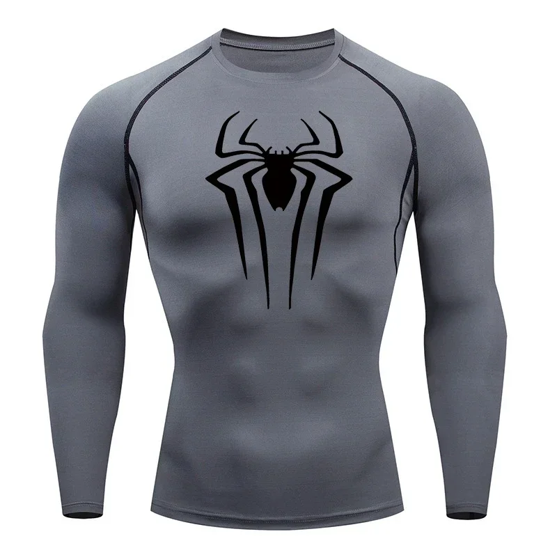 Langarm-Kompressions-Shirts mit Spinnenmuster für Herren, geeignet für das Fitnessstudio, als Rashguard, Unterhemd, als Basisschicht, schnelltrocknende Sport-T-Shirts und -Oberteile. – Detail 8