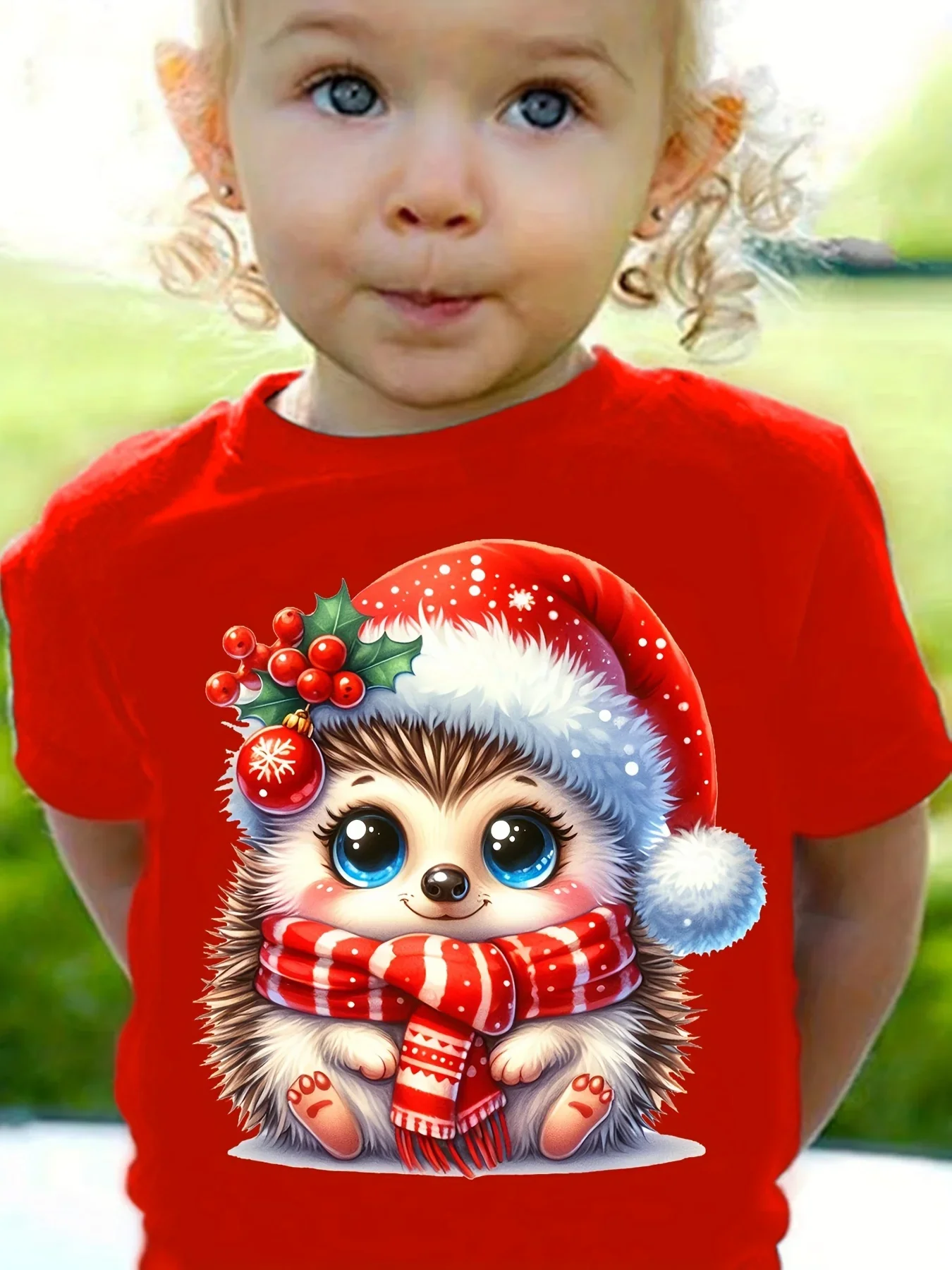 Kinderkleidung mit niedlichem Tier-Print, Weihnachts-T-Shirt, festliche Kurzarm-Shirts, Kleidung für Jungen und Mädchen, Weihnachtsgeschenk, Kinder-Oberteil. – Detail 6