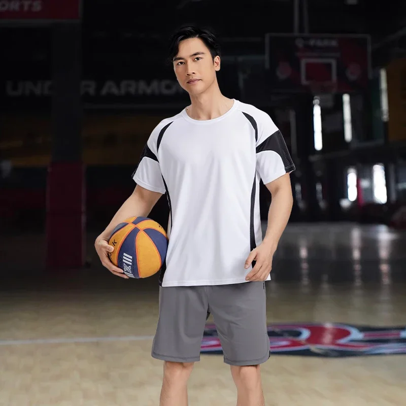 

Men's basketball running, fitness ice silk short-sleeved, quick-drying, breathable and casual round neck