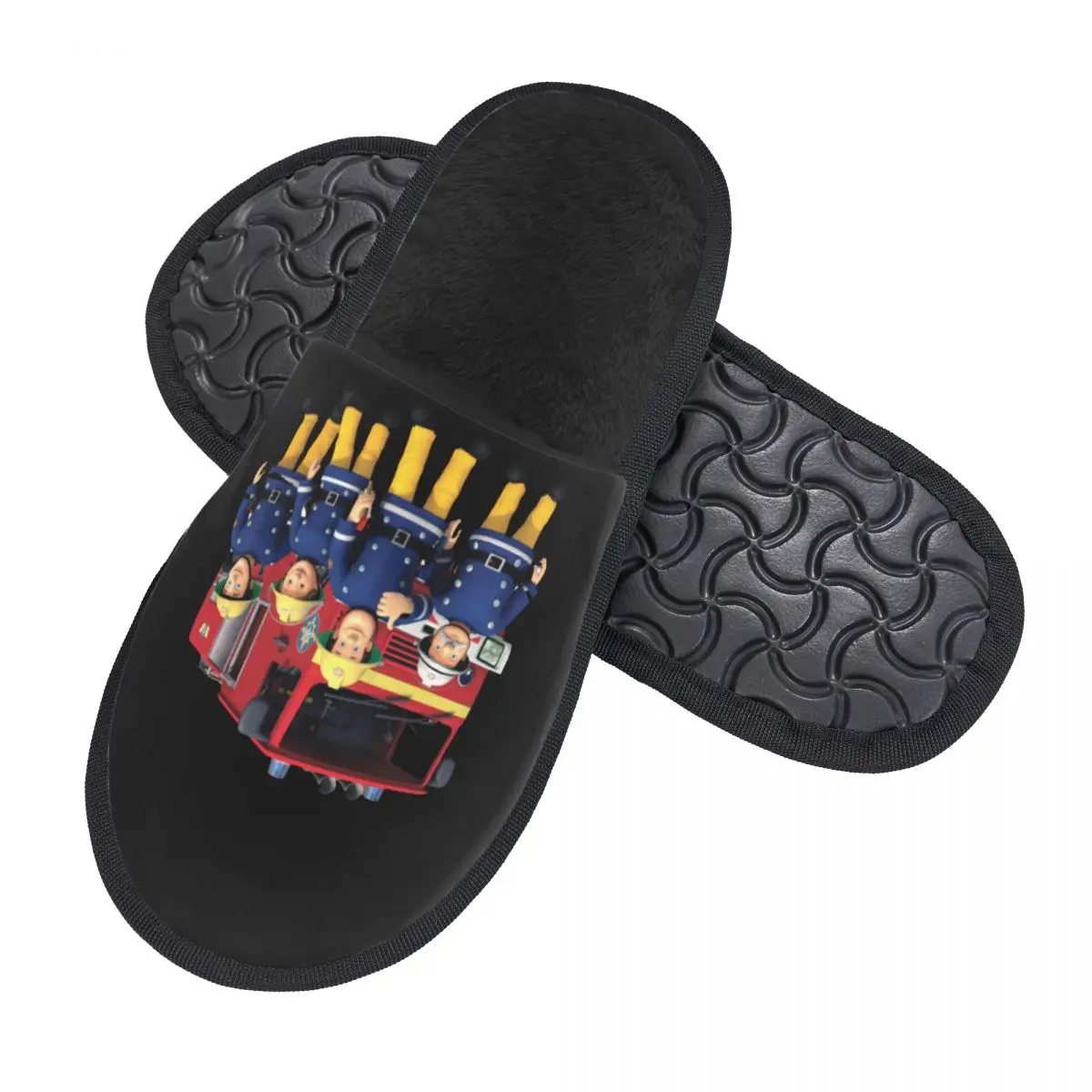 Custom Fireman Sam Guest Slippers for Hotel Women Cartoon Firefighter House Slipper